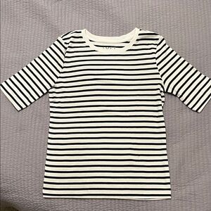 LOFT Navy and White Striped Elbow Sleeve Tee